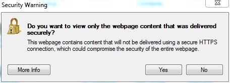 View only web page delivered securely security warning