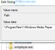 Change Windows Media Player Path