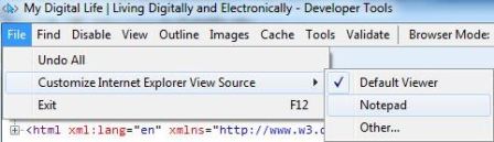 Change IE8 View Source