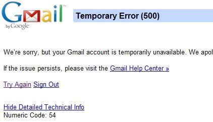 Gmail Temporary Error 500