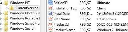 Windows 7 Professional Product Name and Edition ID