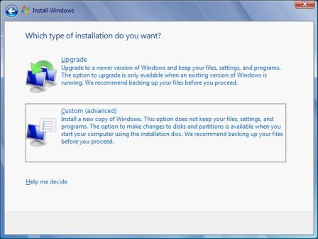 Windows 7 Custom (Advanced) Installation
