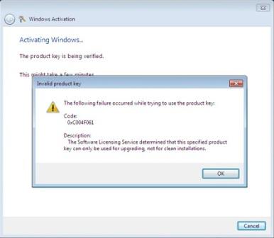 windows 7 product key not valid
