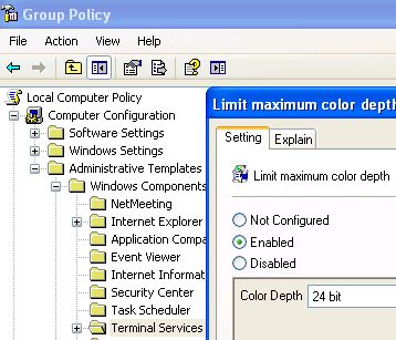 Limit Maximum Color Depth on Terminal Services