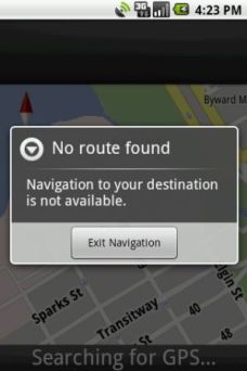 No Route Found in Google Maps Navigation