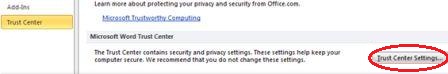 Trust Center Settings