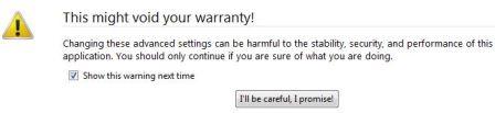 Firefox Preferences Change Warning