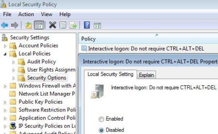 Group Policy on Require Ctrl+Alt+Del