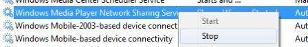 Stop Windows Media Player Network Sharing Service