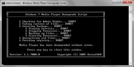 Windows Media Player Downgrade Script