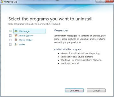 Uninstall Windows Live Messenger