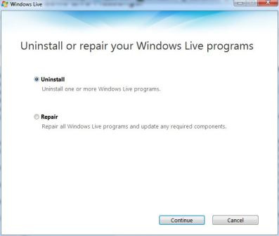 Uninstall Windows Live Products