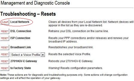 Resets 2Wire HomePortal Gateway