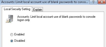 Allow Local Account with Blank Password for Remote Logon