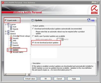 Disable Avira Program Update