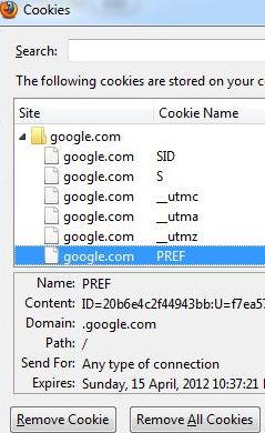 Remove Google PREF Cookie