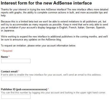 Apply for Google AdSense New Beta Interface Invite