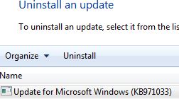 Uninstall KB971033 WAT Update