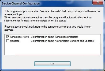 Ashampoo Service Channel Configuration