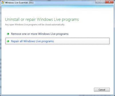 Repair Windows Live Essentials Program