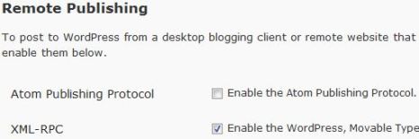 Enable XML-RPC Remote Publishing Protocol