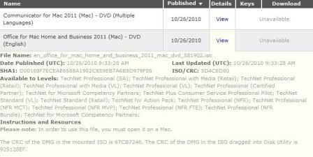 Office for Mac 2011 on TechNet and MSDN