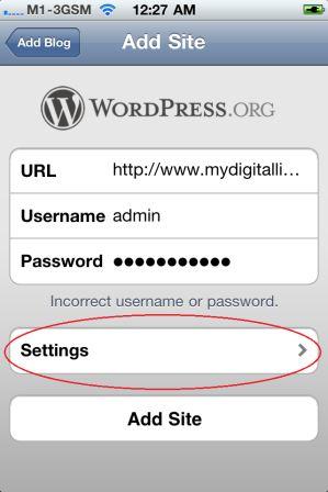 WordPress for iPhone, iPad and iPod touch Settings