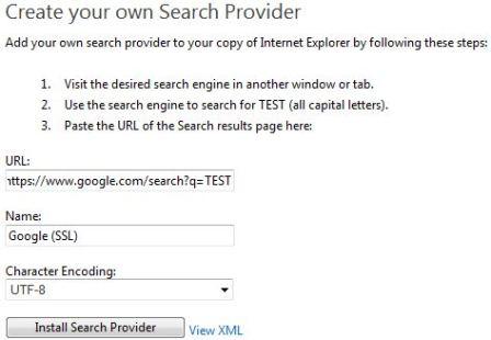 Install Google SSL Search Providers