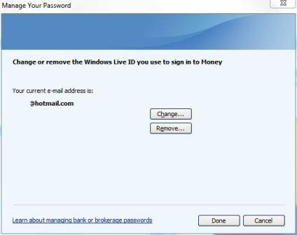 Remove Windows Live ID in Microsoft Money
