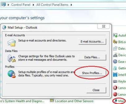 Show Outlook Mail Profiles