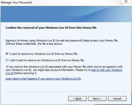 Unassociate and Remove Windows Live ID from Money