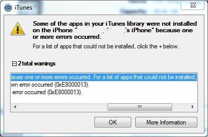 Could Not Install iPhone Apps Error