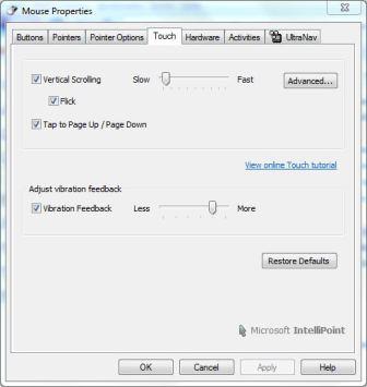 Microsoft IntelliPoint Mouse Properties