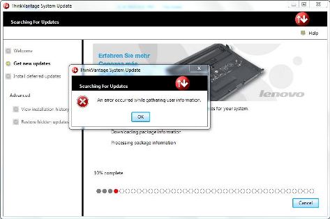 Levono ThinkVantage System Update Error