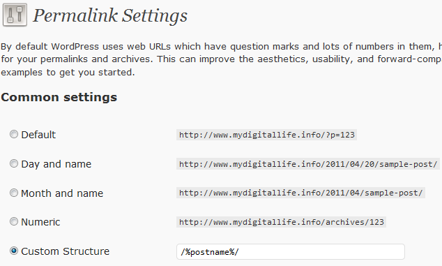 WordPress Permalink Settings