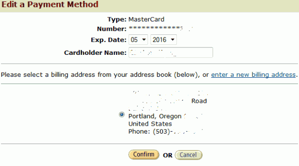 Default Billing Address for 1-Click Credit Card