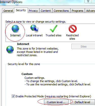 Change Internet Zone Level Settings