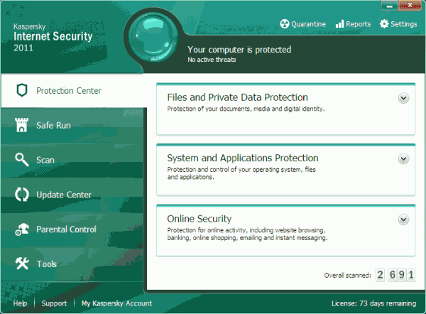 Kaspersky Internet Security 2011 Running on CBE Product Key