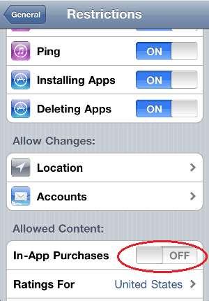 Disable In App Purchases in iPhone, iPad and iPod touch