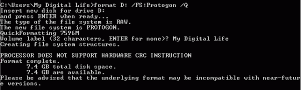 Format Drive Volume as Protogon File System