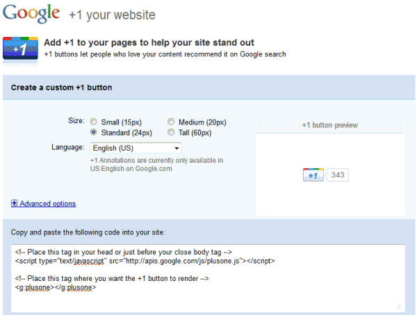Google +1 Code Snipper Generator