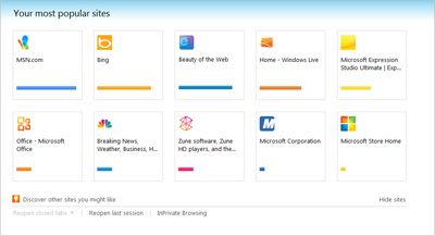 Your Most Popular Sites in IE9