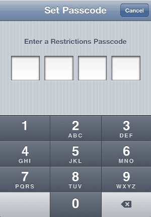 Passcode for Restrictions