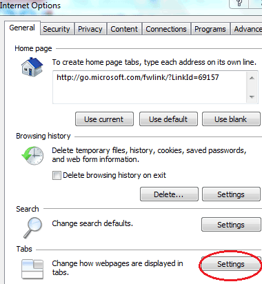 IE Tabs Settings