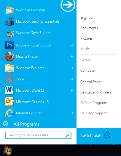 Windows 7 Metro UI Start Menu