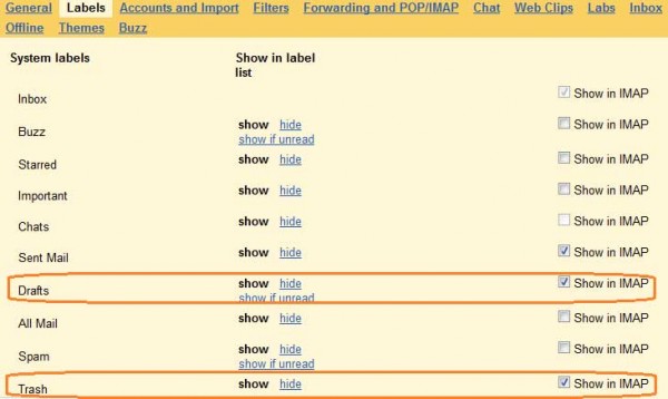 Gmail Labels/Folders Show in IMAP