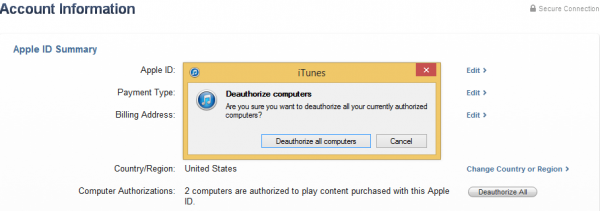 Deauthorize All Computers in iTunes