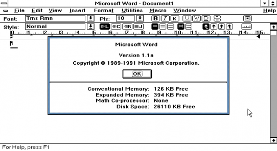 Word for Windows version 1.1a