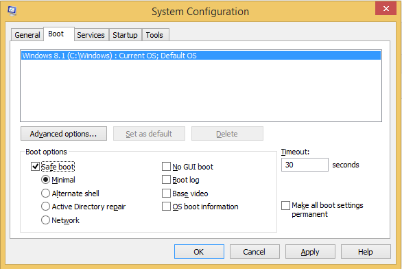 Entering Safe Mode in Windows 8