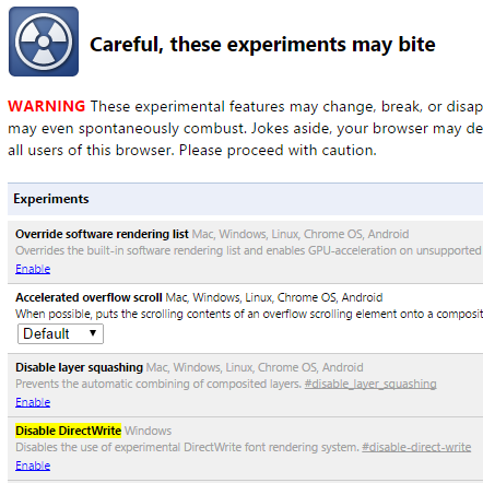 Disable DirectWrite Chrome